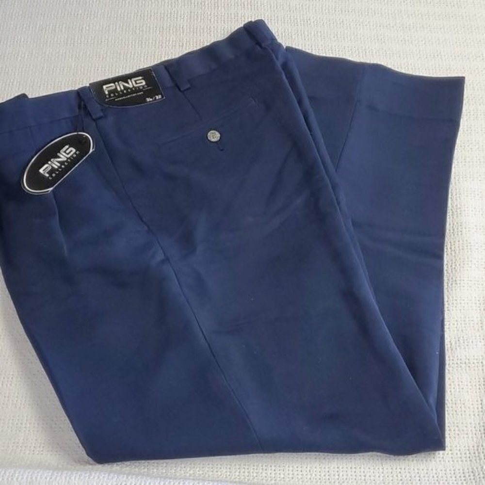 Ping True Navy Performance Dynamics Front Pleated Golf Sz 36x32 Pants‎ w Pockets